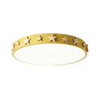 Contemporary Scandinavian Iron Wood Acrylic Round Star LED Flush Mount Ceiling Light For Bedroom