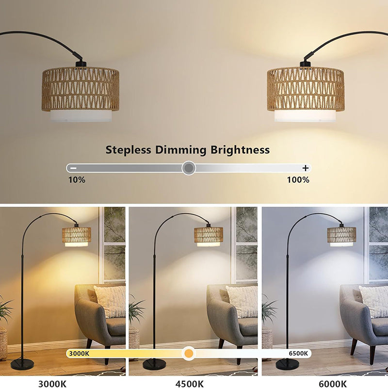 Traditional Rustic Weaving Rattan Fabric Iron Cylinder 1-Light Standing Floor Lamp For Living Room Lumendat