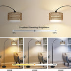 Traditional Rustic Weaving Rattan Fabric Iron Cylinder 1-Light Standing Floor Lamp For Living Room Lumendat