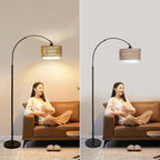 Traditional Rustic Weaving Rattan Fabric Iron Cylinder 1-Light Standing Floor Lamp For Living Room Lumendat