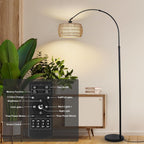 Traditional Rustic Weaving Rattan Fabric Iron Cylinder 1-Light Standing Floor Lamp For Living Room Lumendat