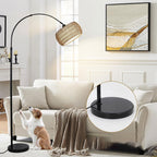 Traditional Rustic Weaving Rattan Fabric Iron Cylinder 1-Light Standing Floor Lamp For Living Room Lumendat
