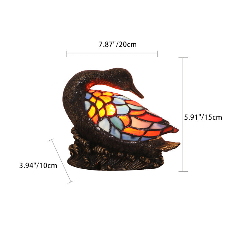 Traditional Tiffany Glass Resin Hand-Carved Duck Decoration 1-Light Table Lamp Night Light For Bedside Lumendat