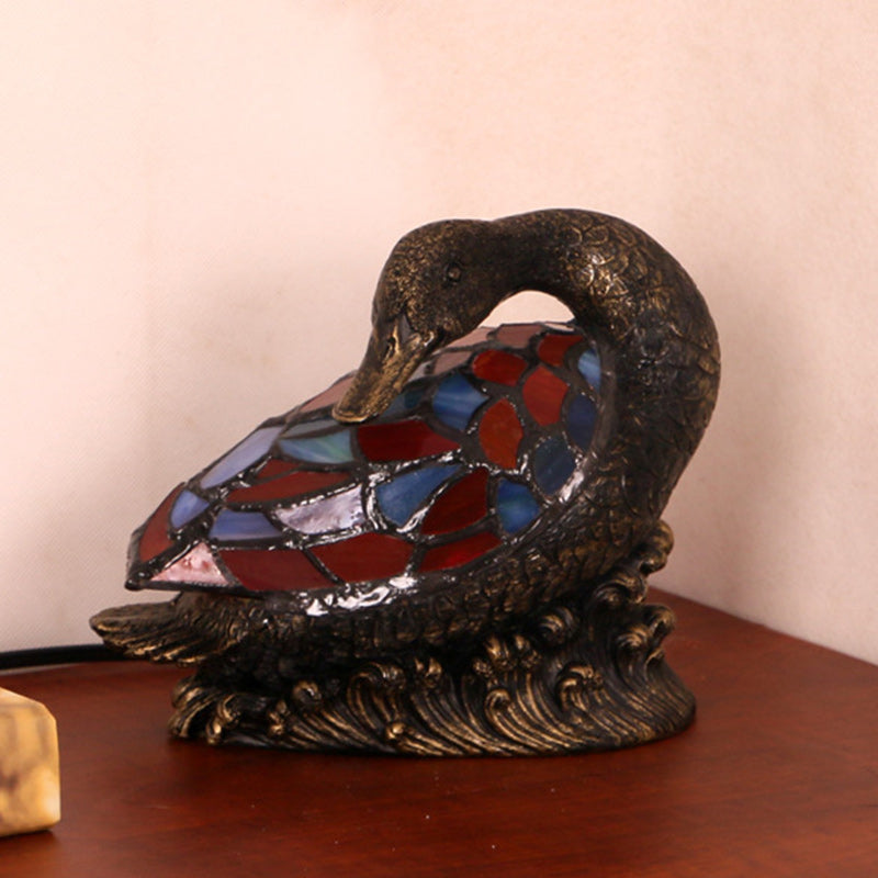 Traditional Tiffany Glass Resin Hand-Carved Duck Decoration 1-Light Table Lamp Night Light For Bedside Lumendat