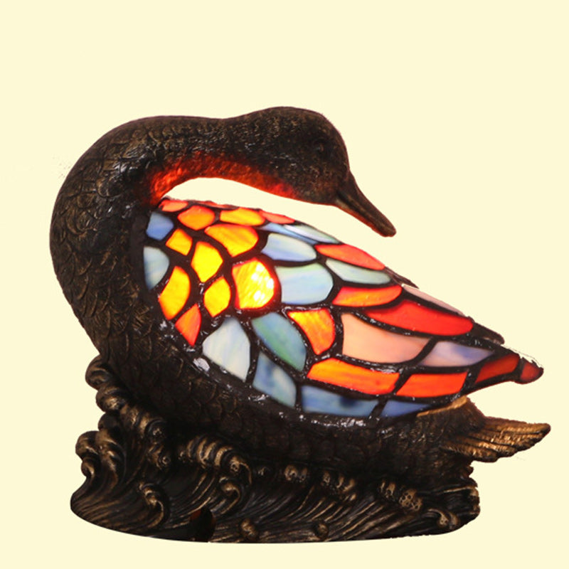 Traditional Tiffany Glass Resin Hand-Carved Duck Decoration 1-Light Table Lamp Night Light For Bedside Lumendat