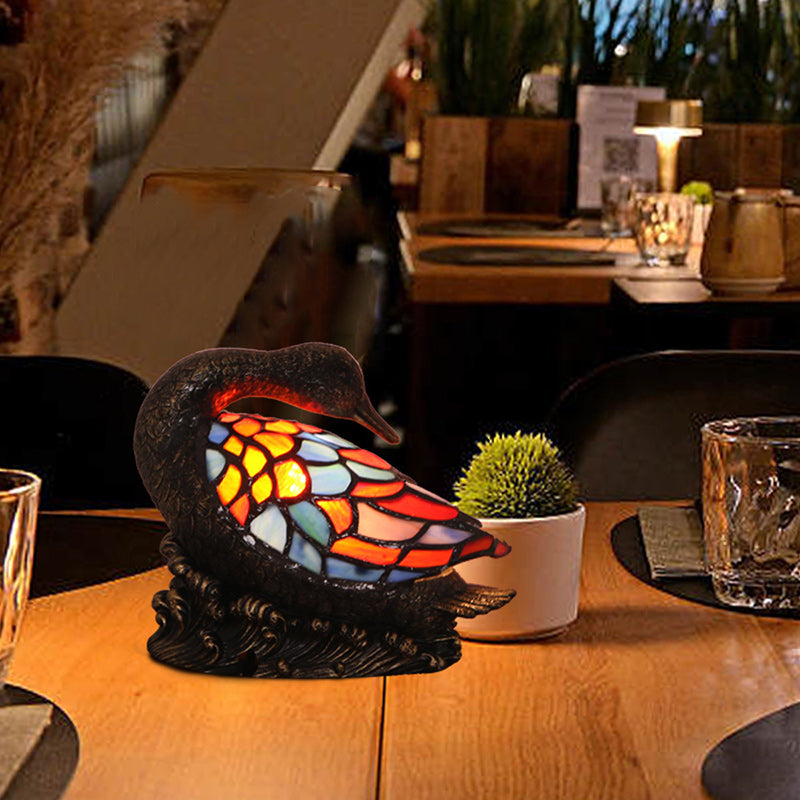 Traditional Tiffany Glass Resin Hand-Carved Duck Decoration 1-Light Table Lamp Night Light For Bedside Lumendat