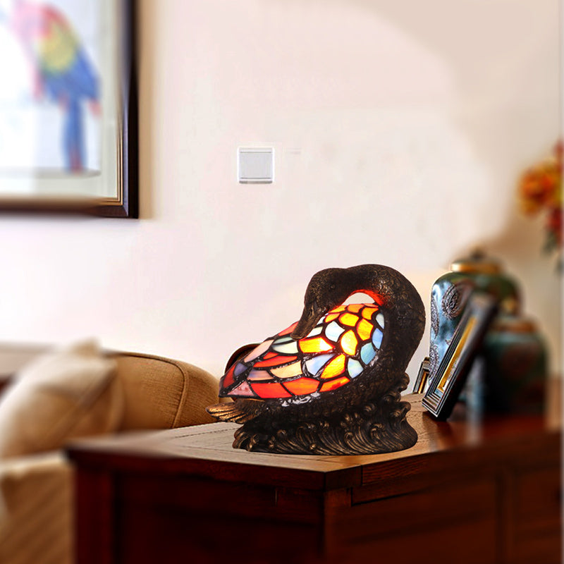 Traditional Tiffany Glass Resin Hand-Carved Duck Decoration 1-Light Table Lamp Night Light For Bedside Lumendat