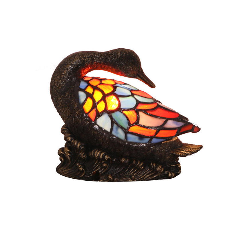 Traditional Tiffany Glass Resin Hand-Carved Duck Decoration 1-Light Table Lamp Night Light For Bedside Lumendat