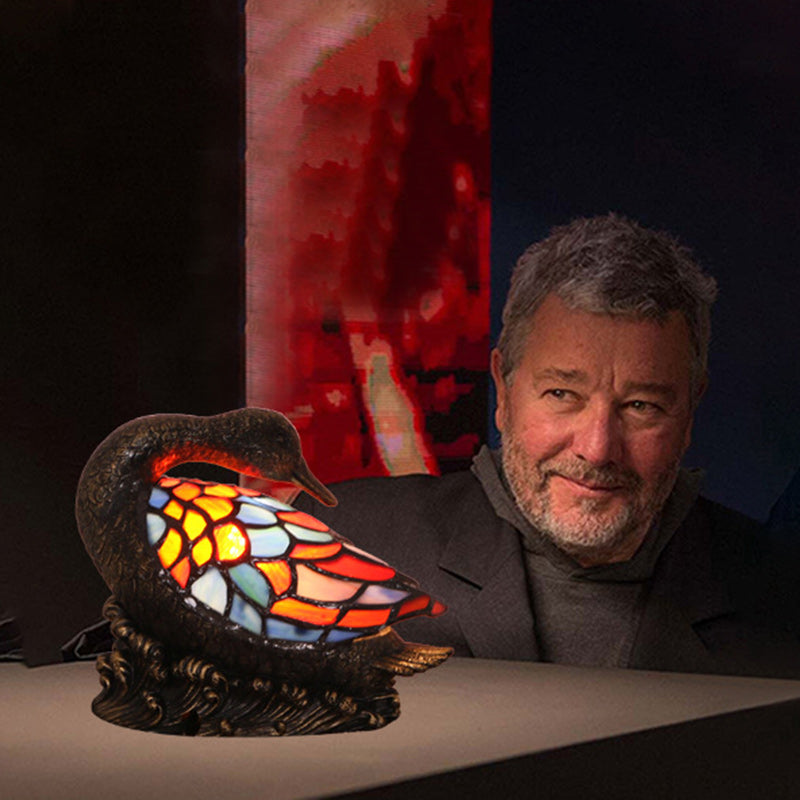 Traditional Tiffany Glass Resin Hand-Carved Duck Decoration 1-Light Table Lamp Night Light For Bedside Lumendat