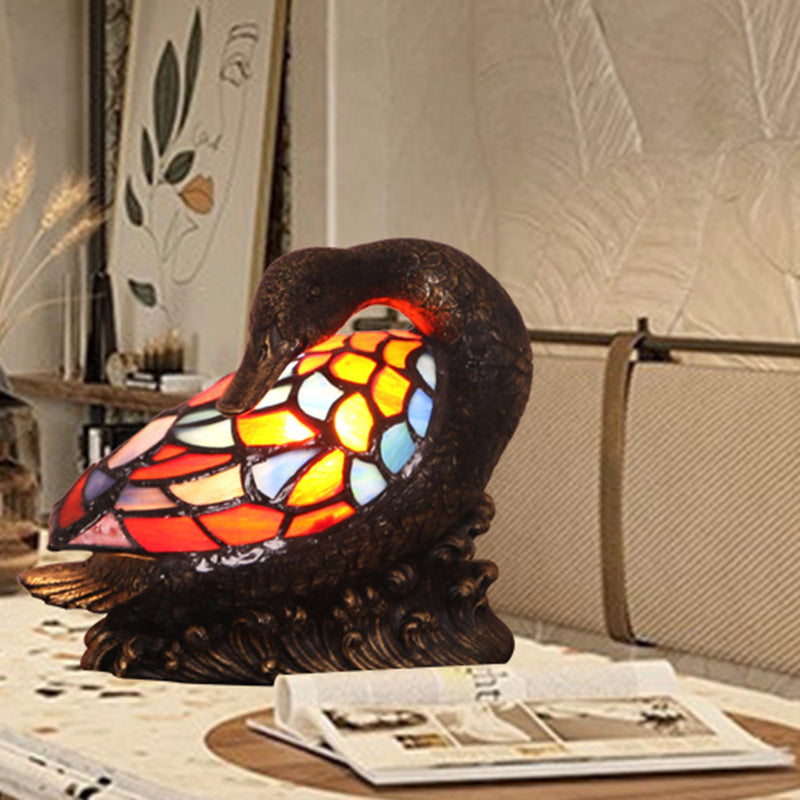 Traditional Tiffany Glass Resin Hand-Carved Duck Decoration 1-Light Table Lamp Night Light For Bedside Lumendat