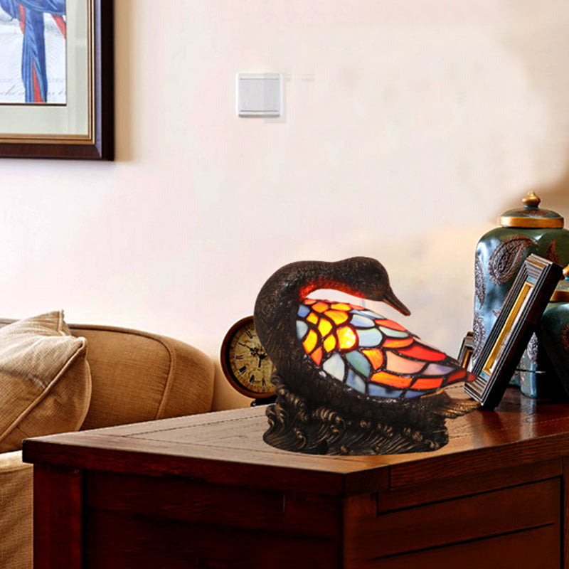 Traditional Tiffany Glass Resin Hand-Carved Duck Decoration 1-Light Table Lamp Night Light For Bedside Lumendat