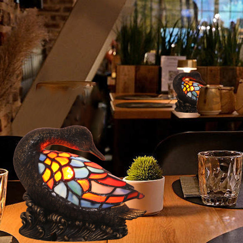 Traditional Tiffany Glass Resin Hand-Carved Duck Decoration 1-Light Table Lamp Night Light For Bedside Lumendat