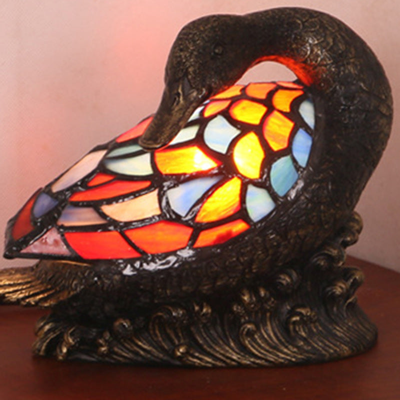 Traditional Tiffany Glass Resin Hand-Carved Duck Decoration 1-Light Table Lamp Night Light For Bedside Lumendat