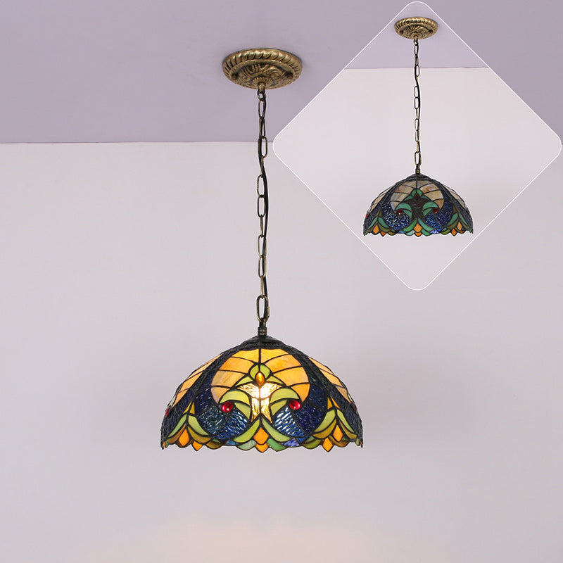 Traditional Tiffany Glass Iron Dome Heart 1-light Pendant Light for Dining Room