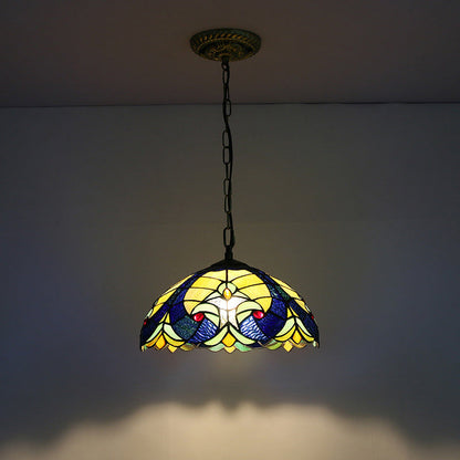 Traditional Tiffany Glass Iron Dome Heart 1-light Pendant Light for Dining Room