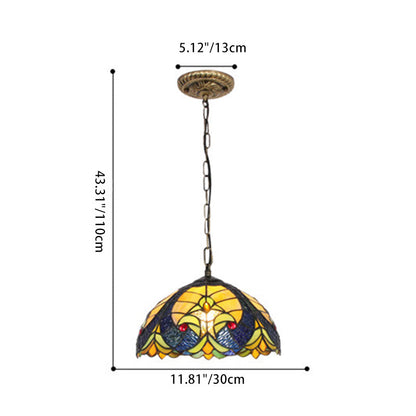 Traditional Tiffany Glass Iron Dome Heart 1-light Pendant Light for Dining Room