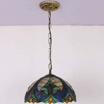 Traditional Tiffany Glass Iron Dome Heart 1-light Pendant Light for Dining Room