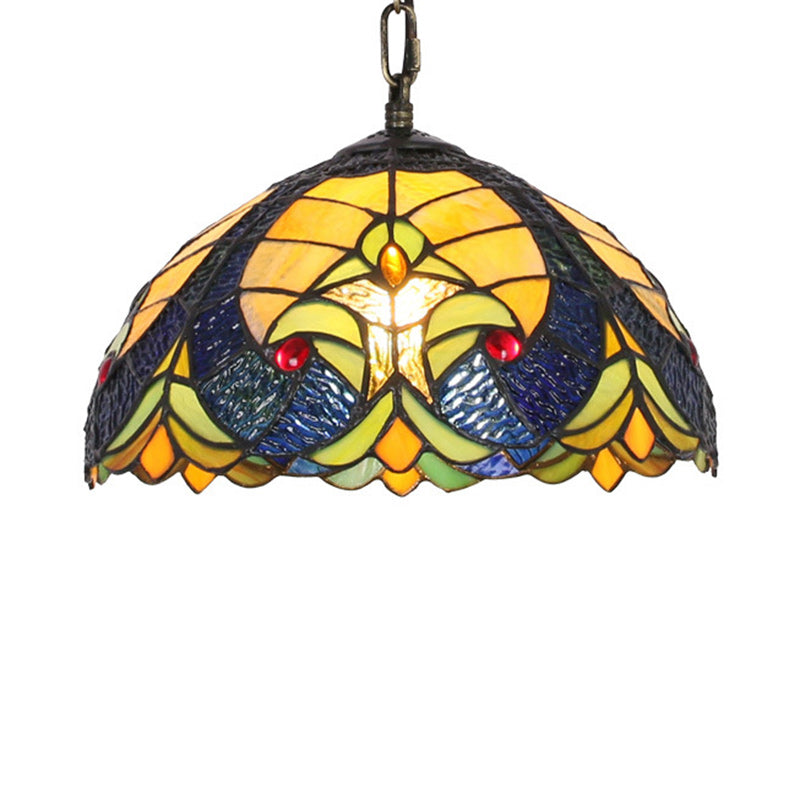Traditional Tiffany Glass Iron Dome Heart 1-light Pendant Light for Dining Room