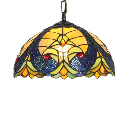 Traditional Tiffany Glass Iron Dome Heart 1-light Pendant Light for Dining Room