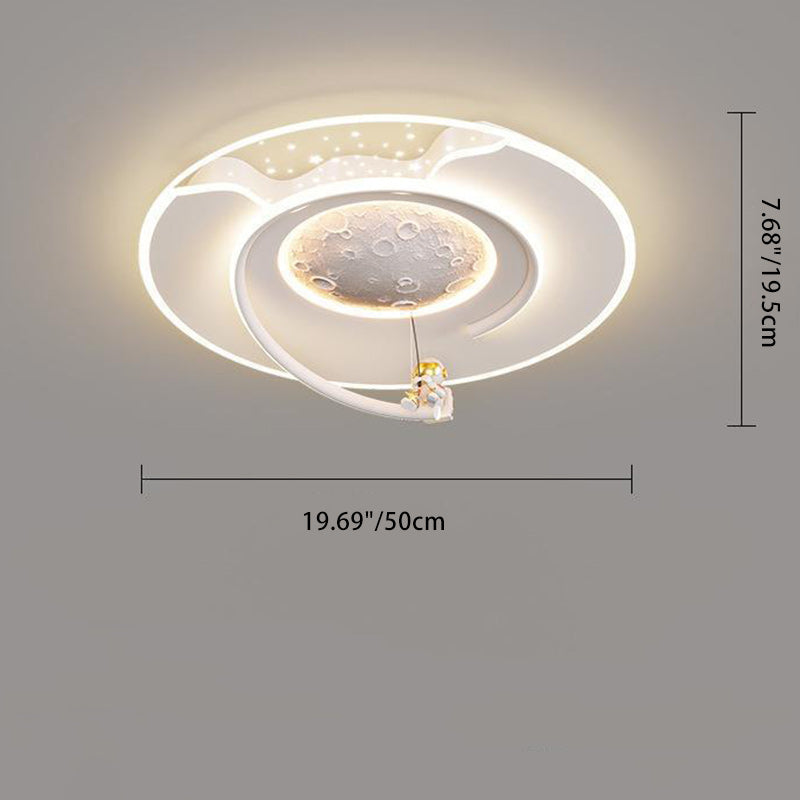 Lumendat Contemporary Creative Kids Round Moon Astronaut Iron Acrylic Resin LED Flush Mount Ceiling Light For Bedroom Lumendat
