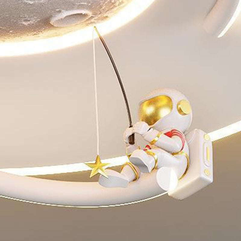 Lumendat Contemporary Creative Kids Round Moon Astronaut Iron Acrylic Resin LED Flush Mount Ceiling Light For Bedroom Lumendat