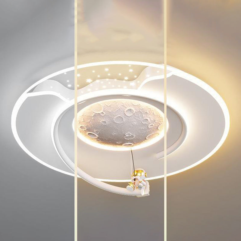 Lumendat Contemporary Creative Kids Round Moon Astronaut Iron Acrylic Resin LED Flush Mount Ceiling Light For Bedroom Lumendat