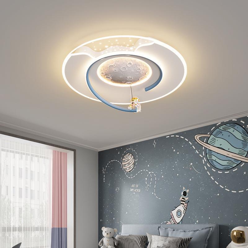 Lumendat Contemporary Creative Kids Round Moon Astronaut Iron Acrylic Resin LED Flush Mount Ceiling Light For Bedroom Lumendat