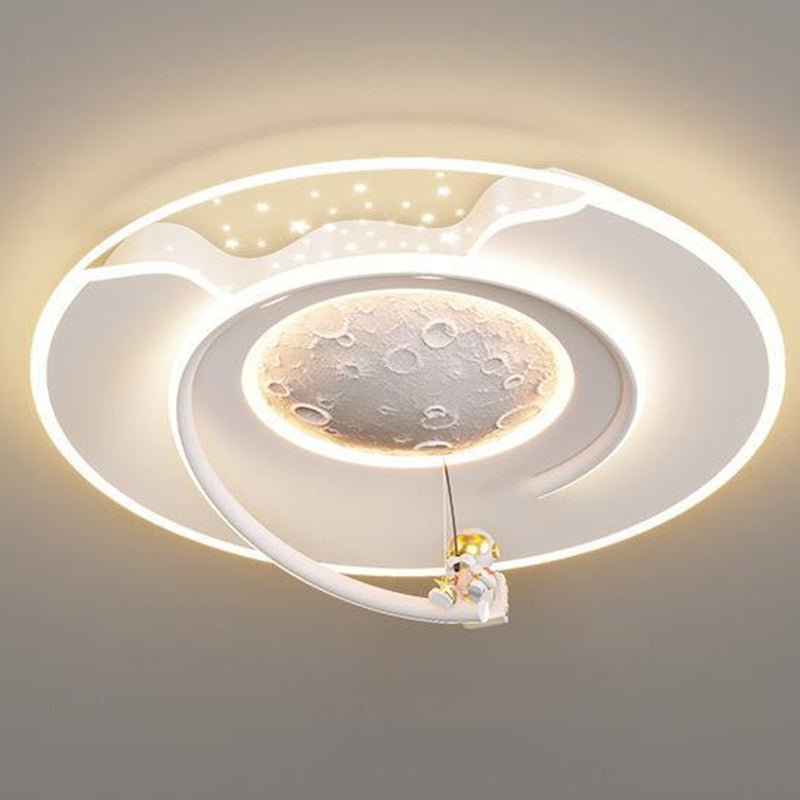Lumendat Contemporary Creative Kids Round Moon Astronaut Iron Acrylic Resin LED Flush Mount Ceiling Light For Bedroom Lumendat
