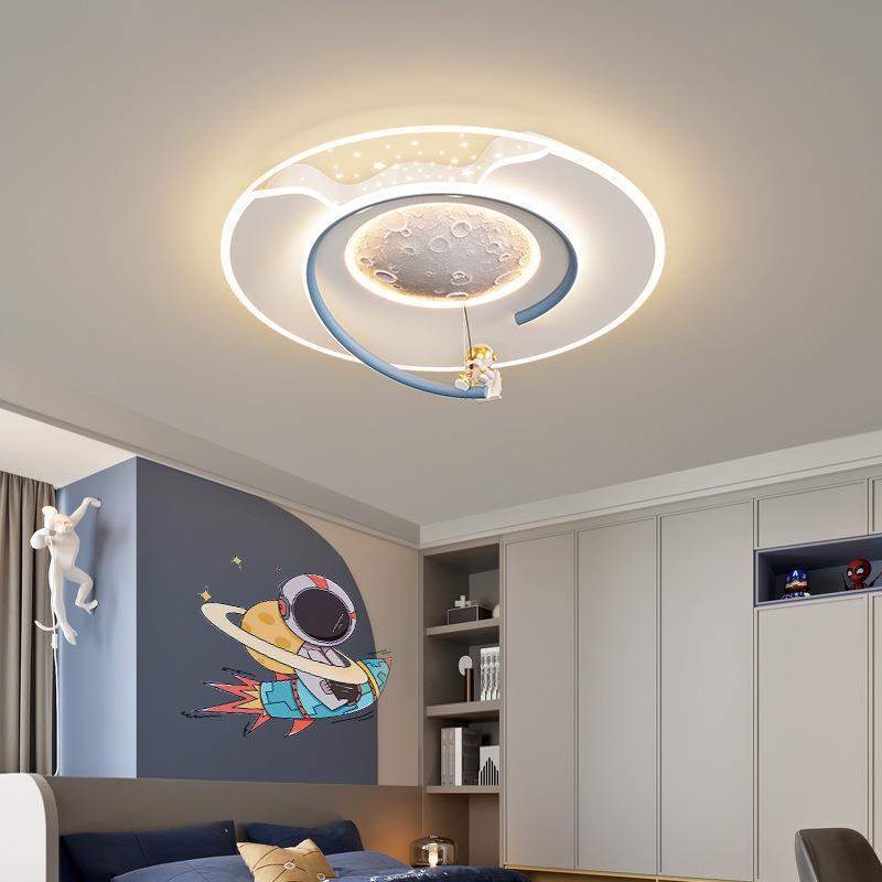 Lumendat Contemporary Creative Kids Round Moon Astronaut Iron Acrylic Resin LED Flush Mount Ceiling Light For Bedroom Lumendat