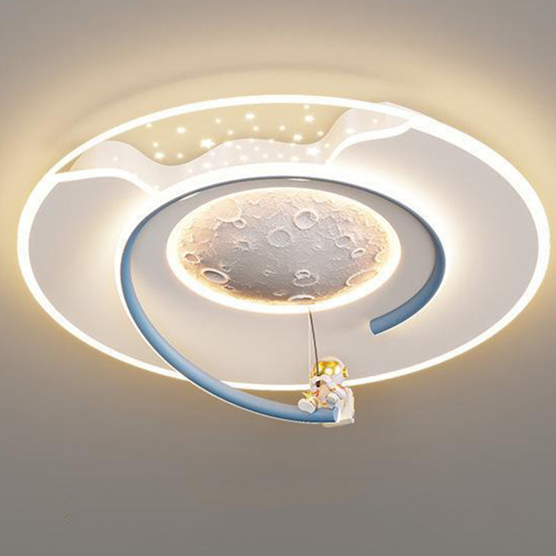 Lumendat Contemporary Creative Kids Round Moon Astronaut Iron Acrylic Resin LED Flush Mount Ceiling Light For Bedroom Lumendat