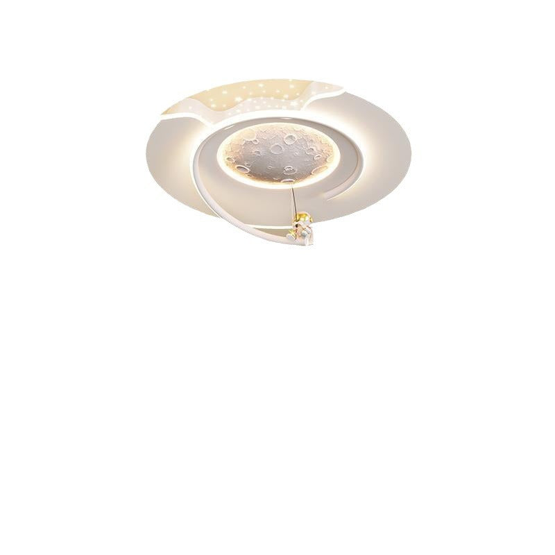 Lumendat Contemporary Creative Kids Round Moon Astronaut Iron Acrylic Resin LED Flush Mount Ceiling Light For Bedroom Lumendat