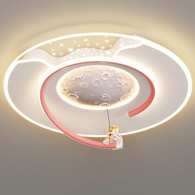 Lumendat Contemporary Creative Kids Round Moon Astronaut Iron Acrylic Resin LED Flush Mount Ceiling Light For Bedroom Lumendat