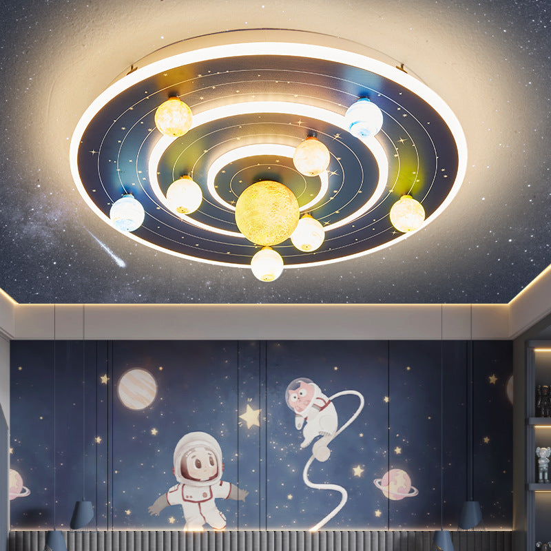 Contemporary Creative Kids Round Space Planet Iron LED Flush Mount Ceiling Light for Bedroom