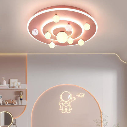 Contemporary Creative Kids Round Space Planet Iron LED Flush Mount Ceiling Light for Bedroom