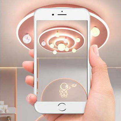 Contemporary Creative Kids Round Space Planet Iron LED Flush Mount Ceiling Light for Bedroom