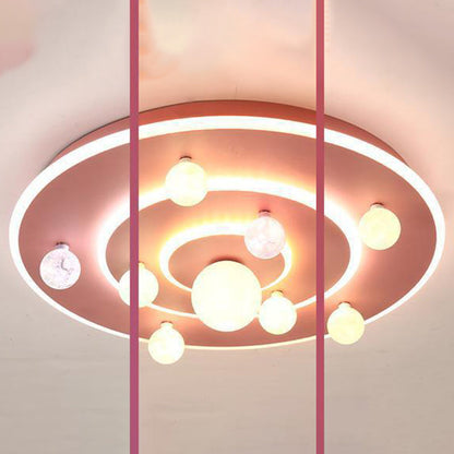 Contemporary Creative Kids Round Space Planet Iron LED Flush Mount Ceiling Light for Bedroom