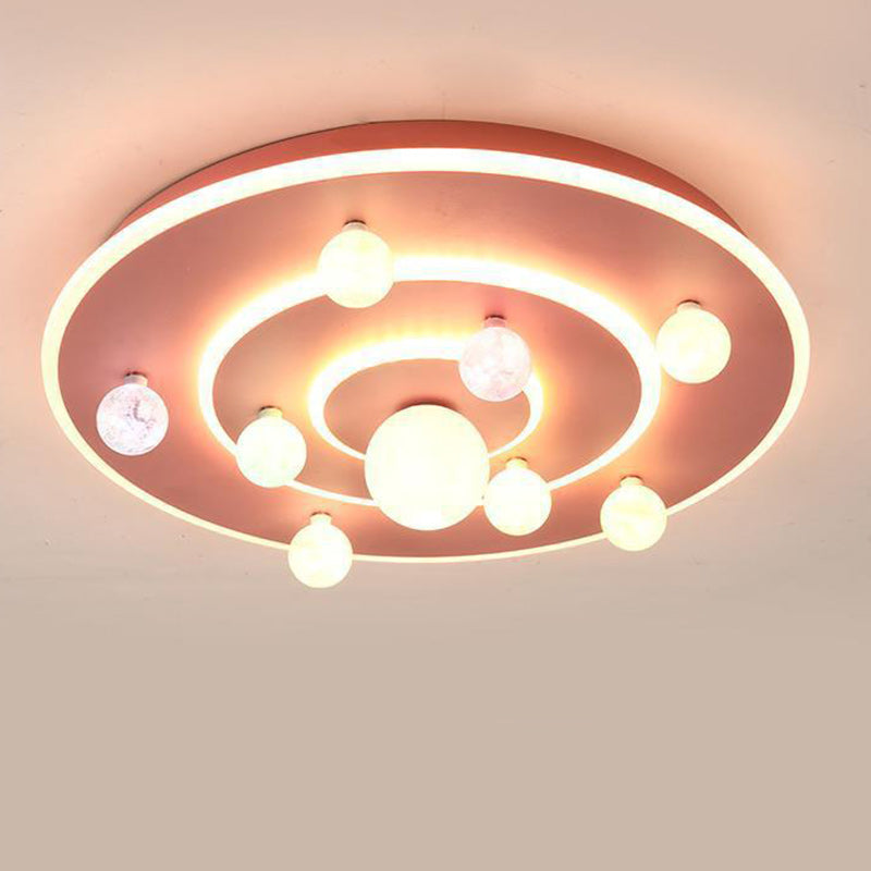 Contemporary Creative Kids Round Space Planet Iron LED Flush Mount Ceiling Light for Bedroom