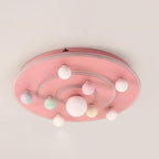 Contemporary Creative Kids Round Space Planet Iron LED Flush Mount Ceiling Light for Bedroom BulbSquare