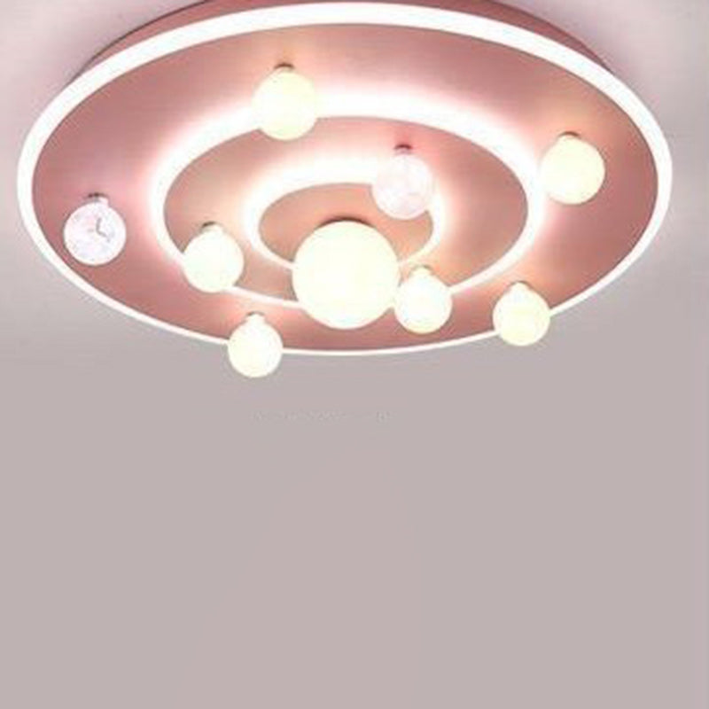 Contemporary Creative Kids Round Space Planet Iron LED Flush Mount Ceiling Light for Bedroom
