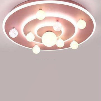 Contemporary Creative Kids Round Space Planet Iron LED Flush Mount Ceiling Light for Bedroom