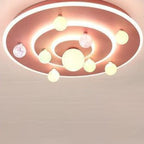 Contemporary Creative Kids Round Space Planet Iron LED Flush Mount Ceiling Light for Bedroom BulbSquare