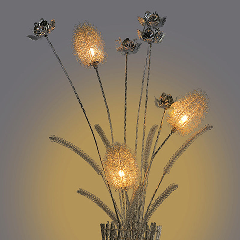 Modern Art Deco Aluminum Wire Weaving Vase LED Standing Floor Lamp For Living Room Lumendat