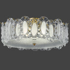 Traditional French Brass Glass Frosted Round Ripple 4/5 Light Semi-flush Mount Ceiling Light for Bedroom