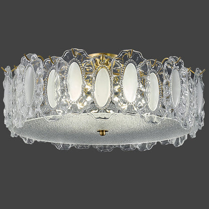 Traditional French Brass Glass Frosted Round Ripple 4/5 Light Semi-flush Mount Ceiling Light for Bedroom