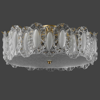 Traditional French Brass Glass Frosted Round Ripple 4/5 Light Semi-flush Mount Ceiling Light for Bedroom