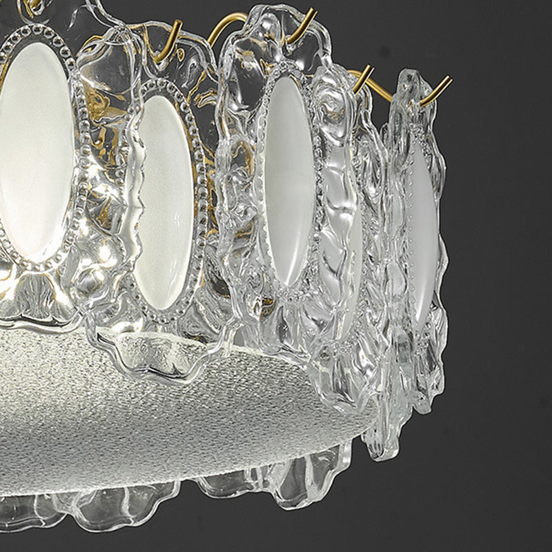 Traditional French Brass Glass Frosted Round Ripple 4/5 Light Semi-flush Mount Ceiling Light for Bedroom