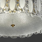 Traditional French Brass Glass Frosted Round Ripple 4/5 Light Semi-flush Mount Ceiling Light for Bedroom