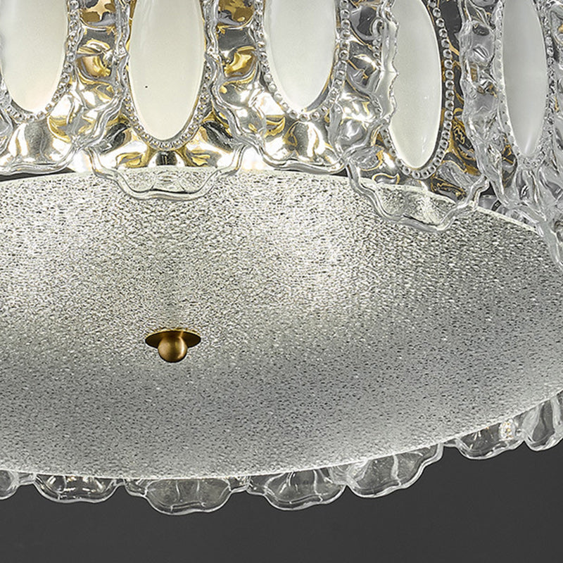 Traditional French Brass Glass Frosted Round Ripple 4/5 Light Semi-flush Mount Ceiling Light for Bedroom