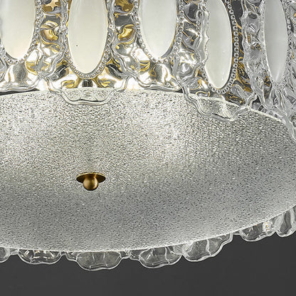 Traditional French Brass Glass Frosted Round Ripple 4/5 Light Semi-flush Mount Ceiling Light for Bedroom