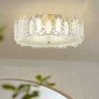 Traditional French Brass Glass Frosted Round Ripple 4/5 Light Semi-flush Mount Ceiling Light for Bedroom